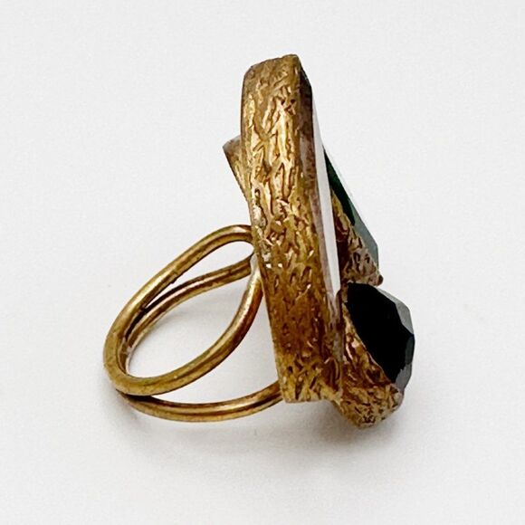 Triple Gemstone Cluster Cocktail Ring Statement Ring Brass - Picture 5 of 8